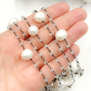 Crystal & Pearl Oxidized 925 Sterling Silver Wire Chain